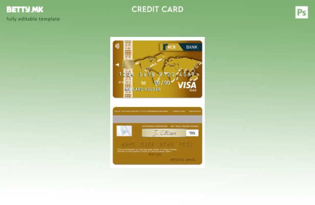 Модерен стил Шаблон за златна картичка за виза на банка KCB на Кенија